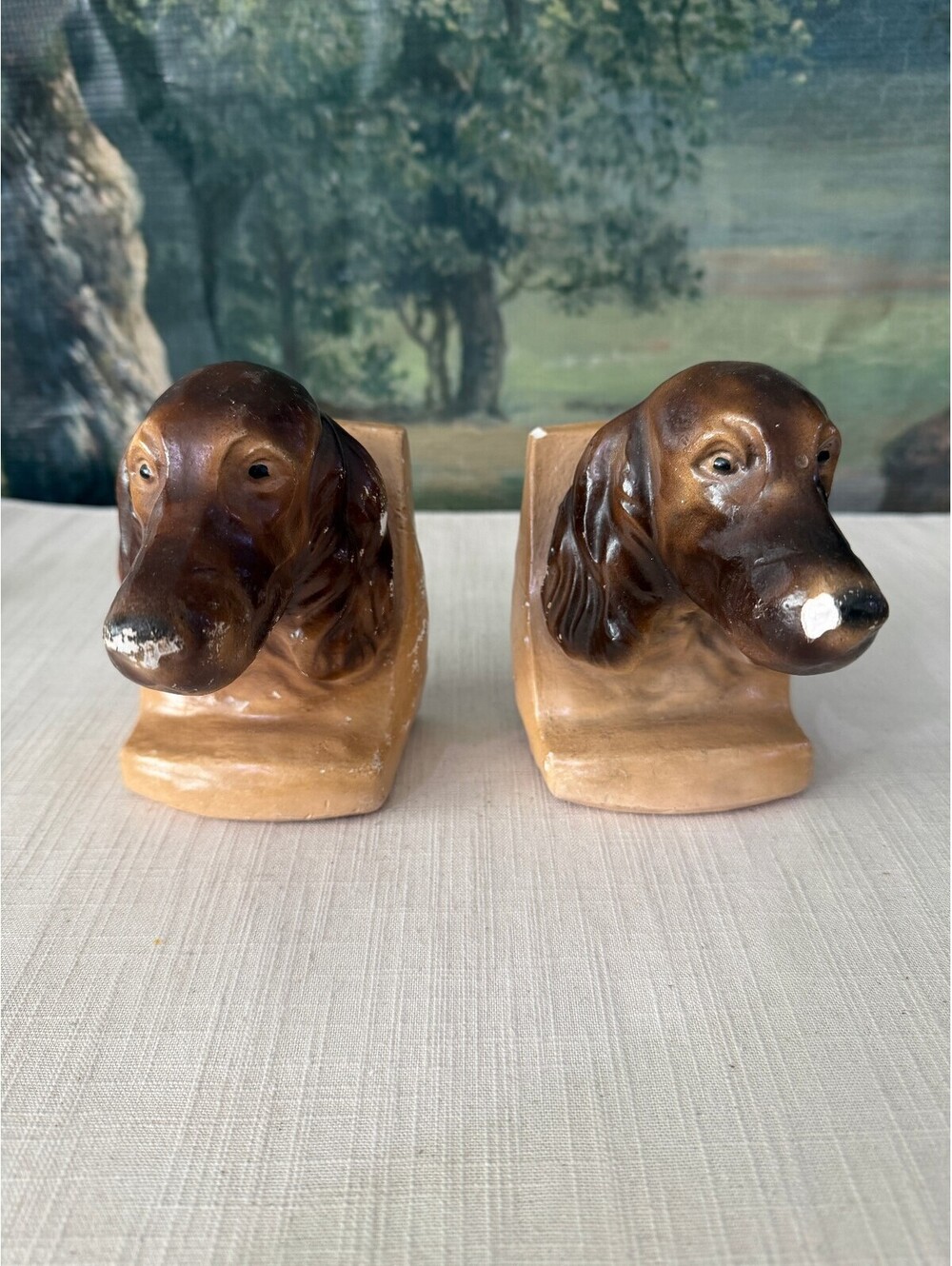 Pair of Carved Dog Head Bookends